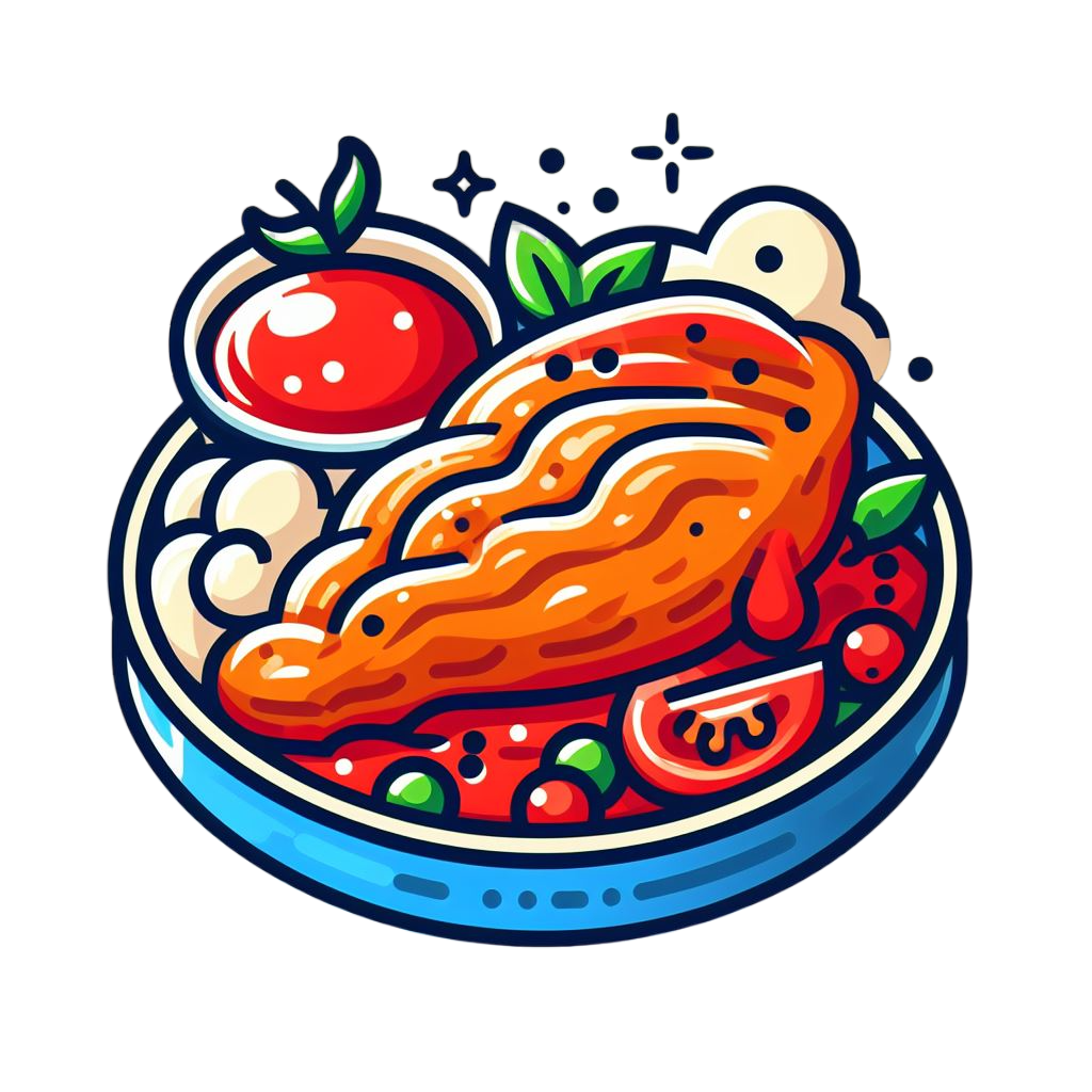 chicken fillet with tomato sauce colorful icon with white background