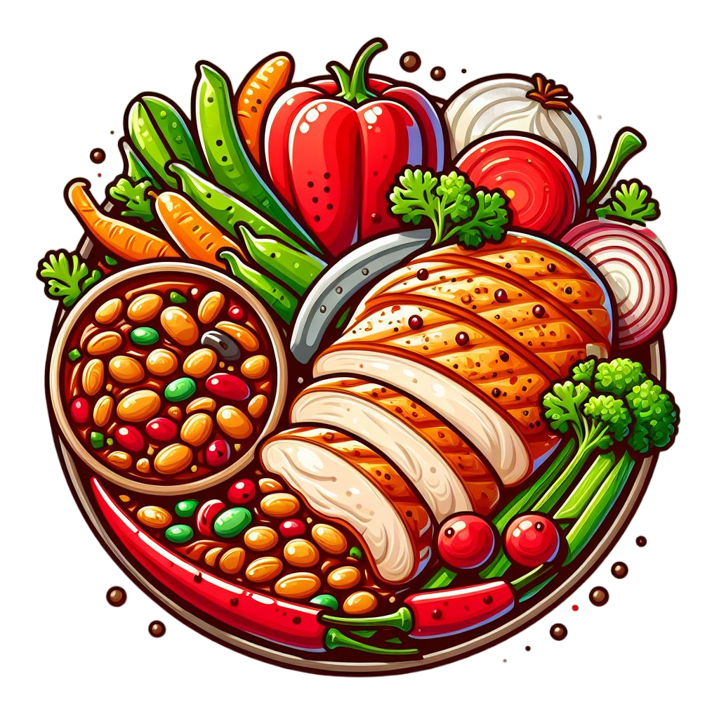 chilli turkey fillet with beans and vegies colorful icon with white background