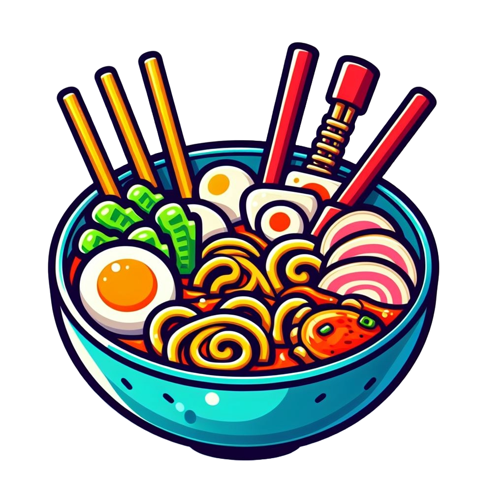 Rabokki - Ramen + Tteokbokki colorful icon with white background