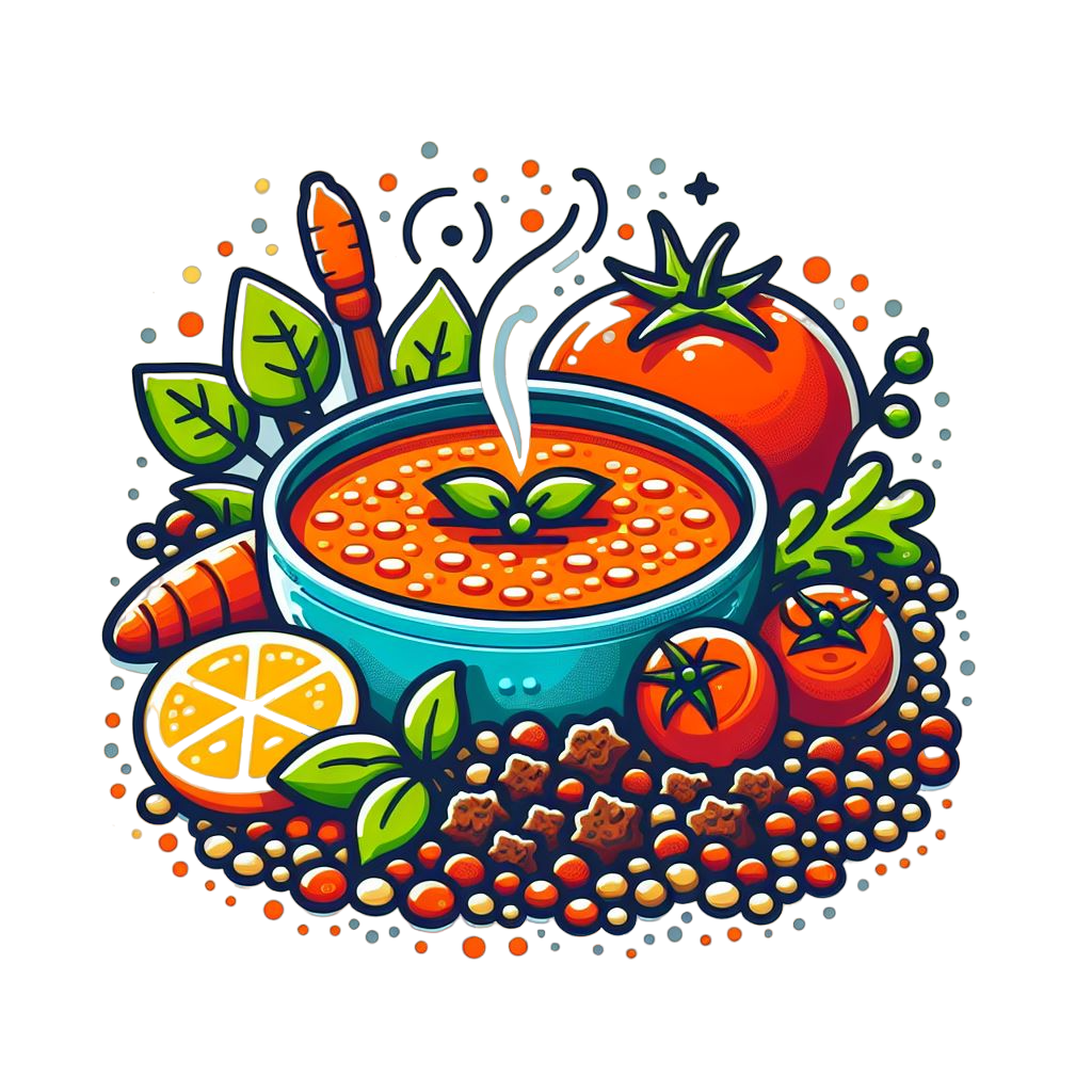 tomato soup with lentil and ground beef colorful icon with white background