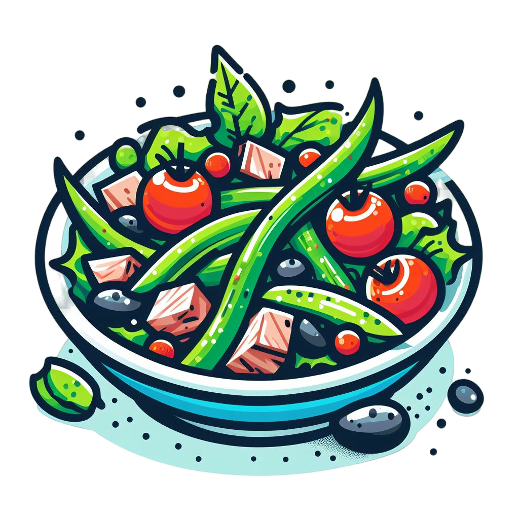 salad with tuna and string beans colorful icon with white background